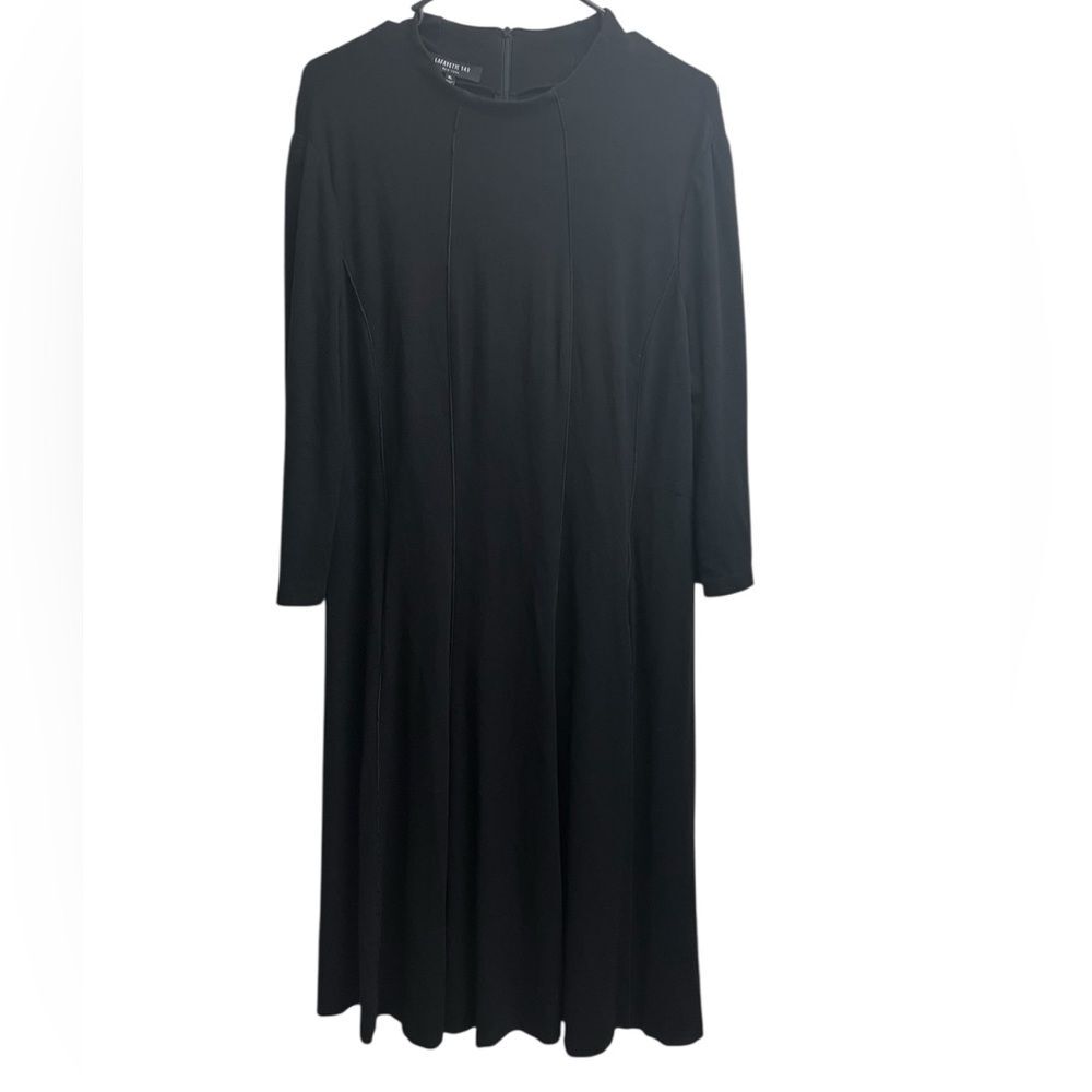Lafayette 148 Black Jersey Knit Fit and Flare Mock Neck 3/4 Sleeve Dress SZ XL
